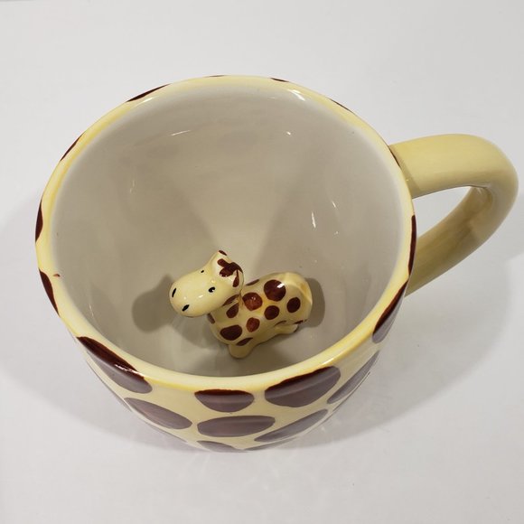 Pier 1 Giraffe Mug Hand Painted Surprise Baby Giraffe Inside, Set of 2 Cups - Picture 4 of 10